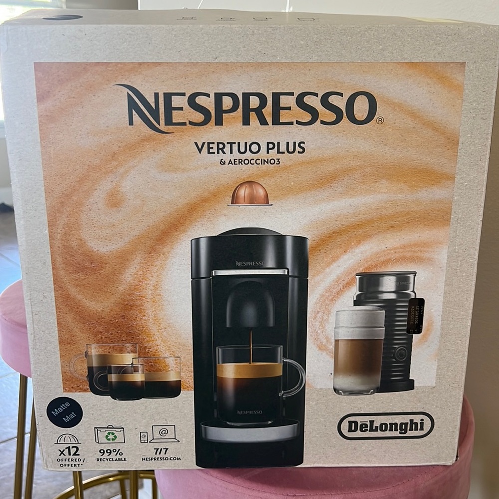 Brand New - DeLonghi Nespresso Matte Black - Vertuo Plus & Aeroccino3